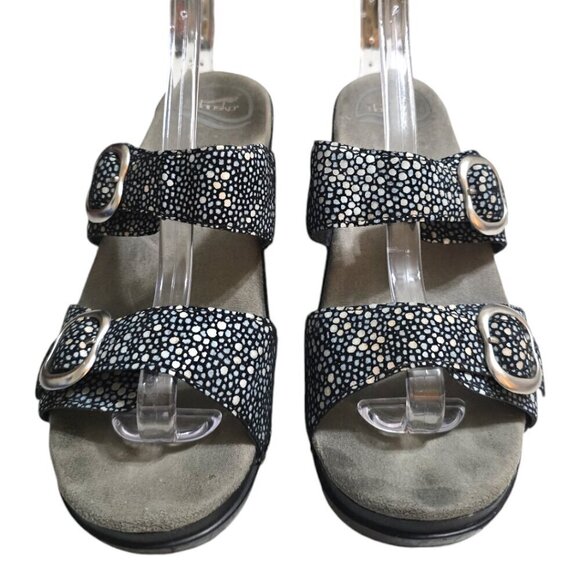 Dansko Sophie Black Shagreen Open Toe Wedge Sandals Sz 8M - Picture 3 of 7